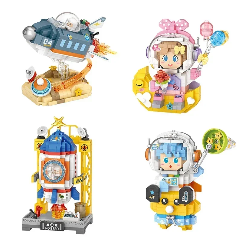 

Cartoon Ship Rocket Model Building Blocks Cute Astronaut Doll Assembled Bricks Children's Toys Boys and Girls Gifts