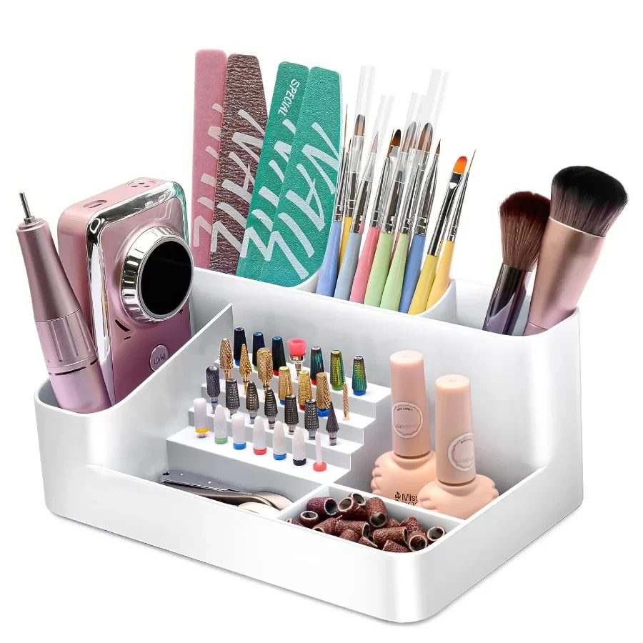 

Plastic Nail Drill Machine Bits Storage Box with 28 Holes for Professional Manicure Tools Compact Nail Drill Holder and Grindin
