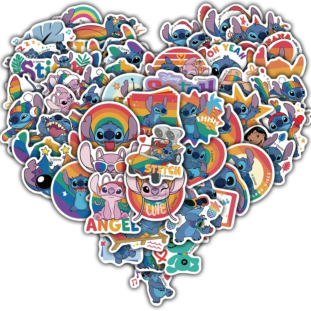 50/100PCS Cartoon Cute Disney Rainbow Stitch Sticker Aesthetic Luggage Skateboard Suitcase Laptop Personalize Bicycle Decals