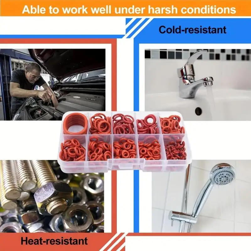 351Pcs Set Silicone O Ring Assortment 10 Sizes Oil and Heat Resistant Sealing Gasket for Car and Pipeline Repair Car Accessory