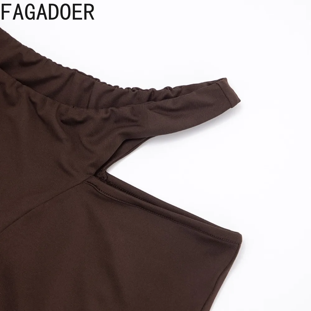 FAGADOER – ensemble 2 pièces ajouré pour femme, tenue Sexy, couleur unie, haut court + pantalon slim, Streetwear assorti