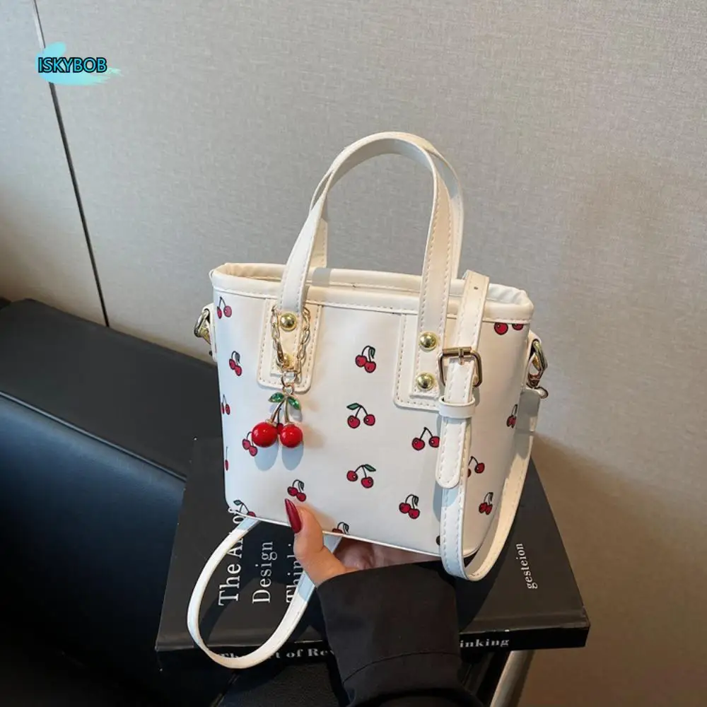 

Cherry Pendant Cherry Crossbody Bag Korean Style Handbag Bucket Shoulder Bag Storage Bag Large Capacity Square Tote Bag Travel
