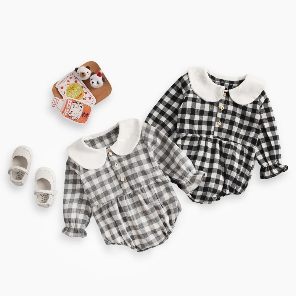 Sanlutoz Cute Baby Bodysuits Plaid Cotton Fashion Baby Girls Clothing Long Sleeve Autumn Infants Onesies