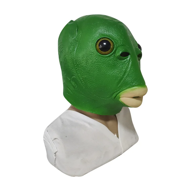 Latex Mask Tricky And Funny Green Fish Man Sand Sculpture Expression Strange Fish Headgear