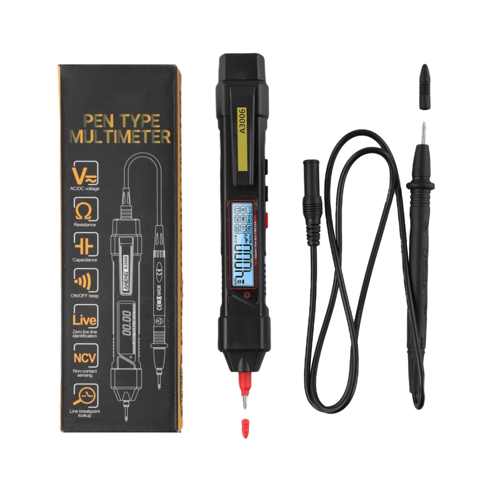 190*28.7*27.7mm AC Voltage Tester Automatic Range Multimeter Removable Pen Tip Silver-plated Tip Data Retention