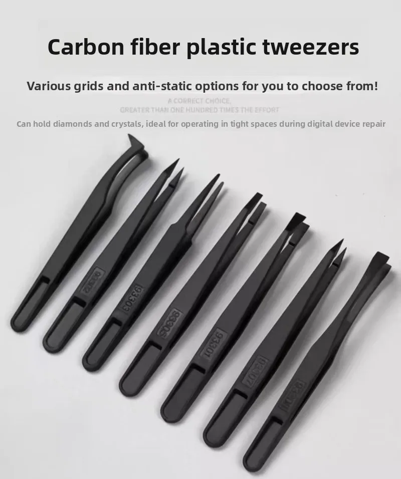 Anti Static Carbon Fiber Electronics Tweezer JZD Non Magnetic Plastic Tool Pointed Bent Tip Component Handling Factory Price