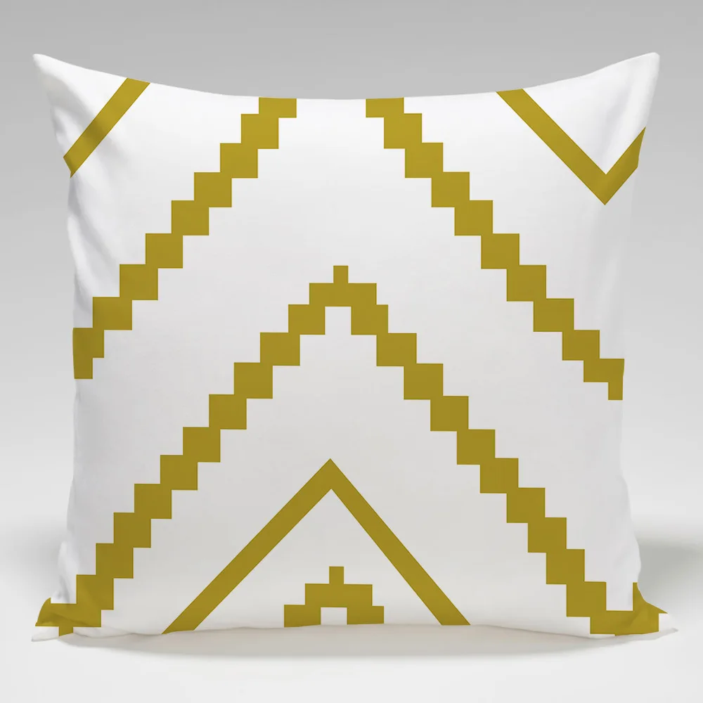 Simple letter geometric pattern throw pillow cover with short plush print for living room sofa decoration cushion cover