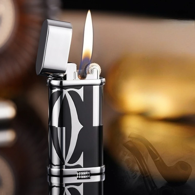 

New Luxury Fashionable Electroplating Process Oblique Fire Lighter Metal Grinding Wheel Retro Pipe Lighter Cigarette Accessories