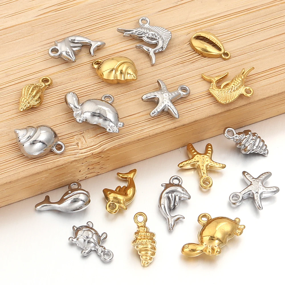 5Pcs Stainless Steel Charms Beads Marine Organism Charms Pendant for Earrings Necklace Pendant DIY Jewelry Accessories