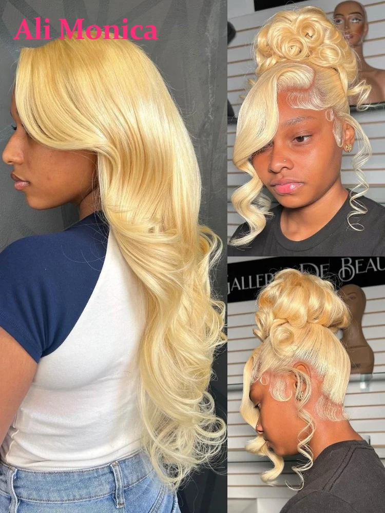 Perruque Lace Front Wig Body Wave naturelle 613, cheveux humains, blond miel 360, 13x4, 13x6, pre-plucked, pour femmes africaines