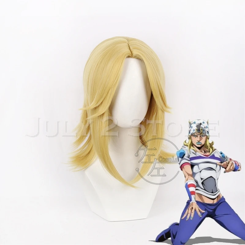 

July 2 Store Anime JoJos Steel Ball Run Jonathan Johnny Joestar Cosplay Wig Game Golden 45CM Wig Halloween Party Role Play Blond