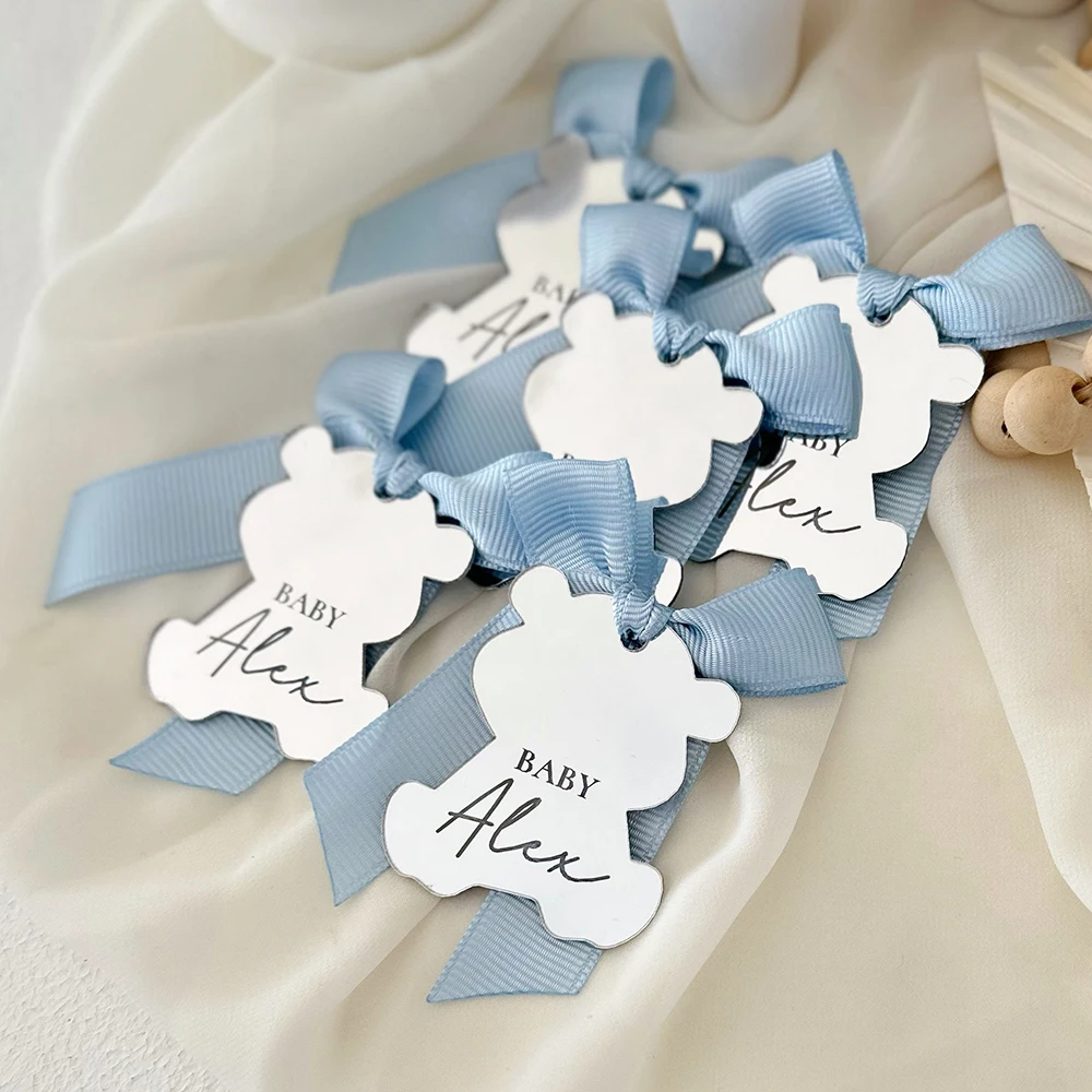 50 sztuk niestandardowych przywieszek z imieniem Baby Shower Favors, akrylowe przywieszki, logo z literą nazwy, dziękuję miejsc, przywieszka na prezent Baby Shower — zdjęcie 5