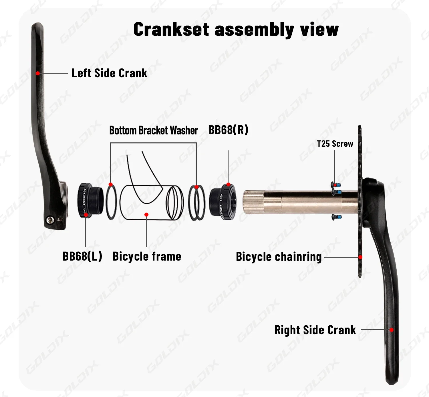 GOLDIX 3-Bolzen-Direct-Mount-MTB-Kurbelgarnitur 165/170/175mm Legierungs-Schmiedekurbelarm Schmal-Breit-Kettenblatt Mountainbike-Fahrradteile – Detail 14