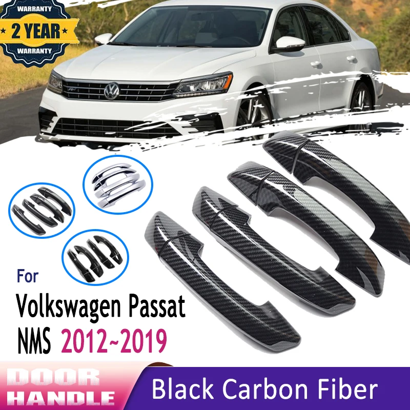 Carbon Fiber Exterior For Volkswagen VW Passat NMS USA A32 A33 2012~2019 Chrome Gloss Black Door Handle Bowl Set Car Accessories