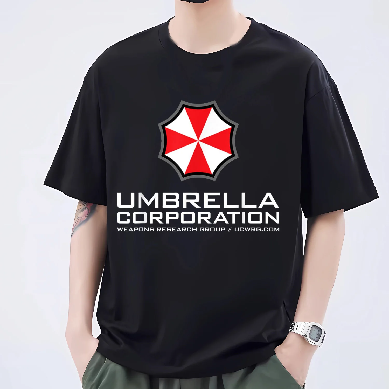 Evil 4 Biohazard Umbrella Print T-shirt Gothic Horror Cotton Tee Ropa Hombre Casual Style Tops O-neck Streetwear Men Clothing