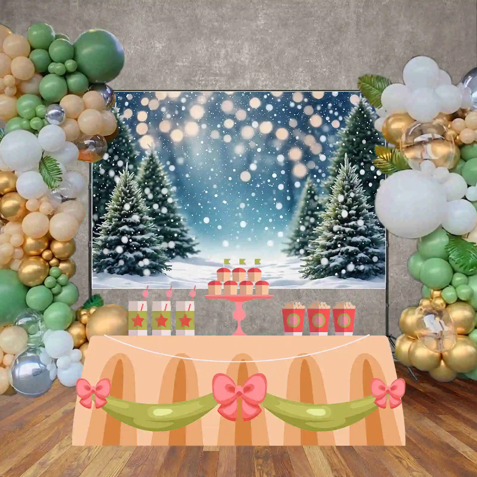 MOON.QG Winter Field Backdrops Pine Trees Children Outdoor Snow Christmas Background Custom Party Decoration Photo Zone Props