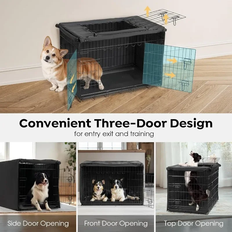 30 inch Dog Crate for Medium Dogs with Three Doors & Cover-Metal Wire Dog Cage Kennels & Houses for Puppy&Cat, Indoo