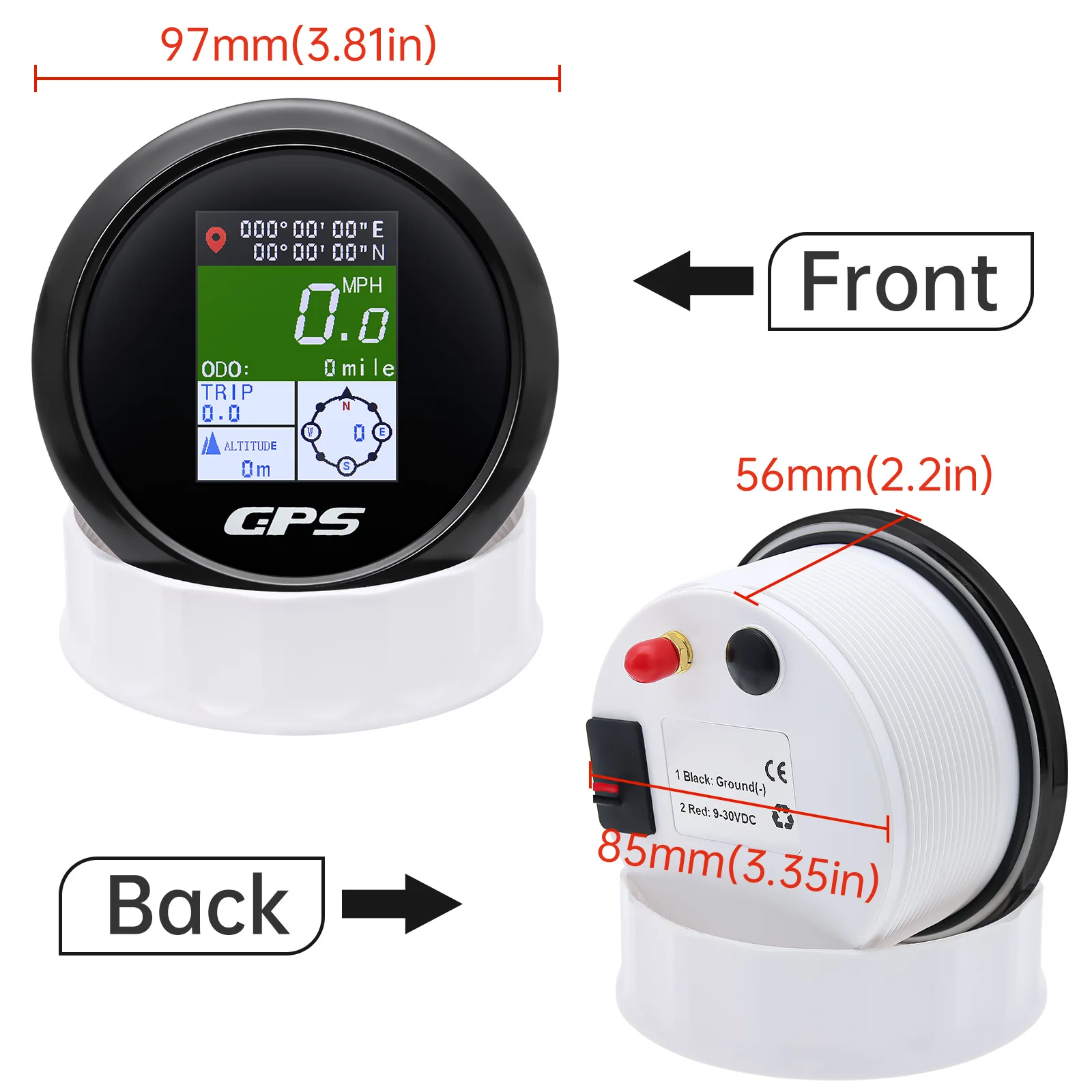 TFT Screen 85mm GPS Speedometer Odometer with GPS Antenna Digital KMH,MPH,Knots COG SOG Altitude Compass For Car Boat 12V/24V