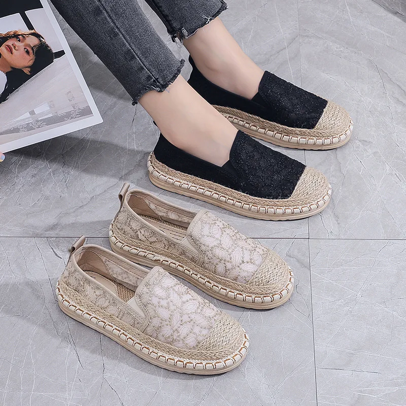 Fashionable Woven Grass Rope Mesh Women's Fishing Shoes Summer Mesh Breathable Flat Bottom Women's Shoes Vulcanized Shoes
