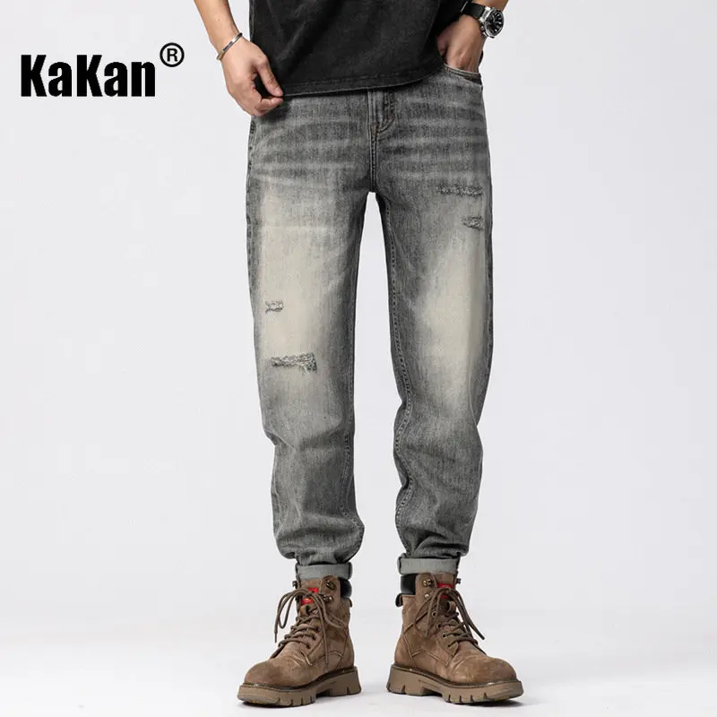 

Kakan - European and American Spring and Summer New Vintage Jeans Men's Wear, Type 0 Loose Leg Cropped Jeans K020-X7303