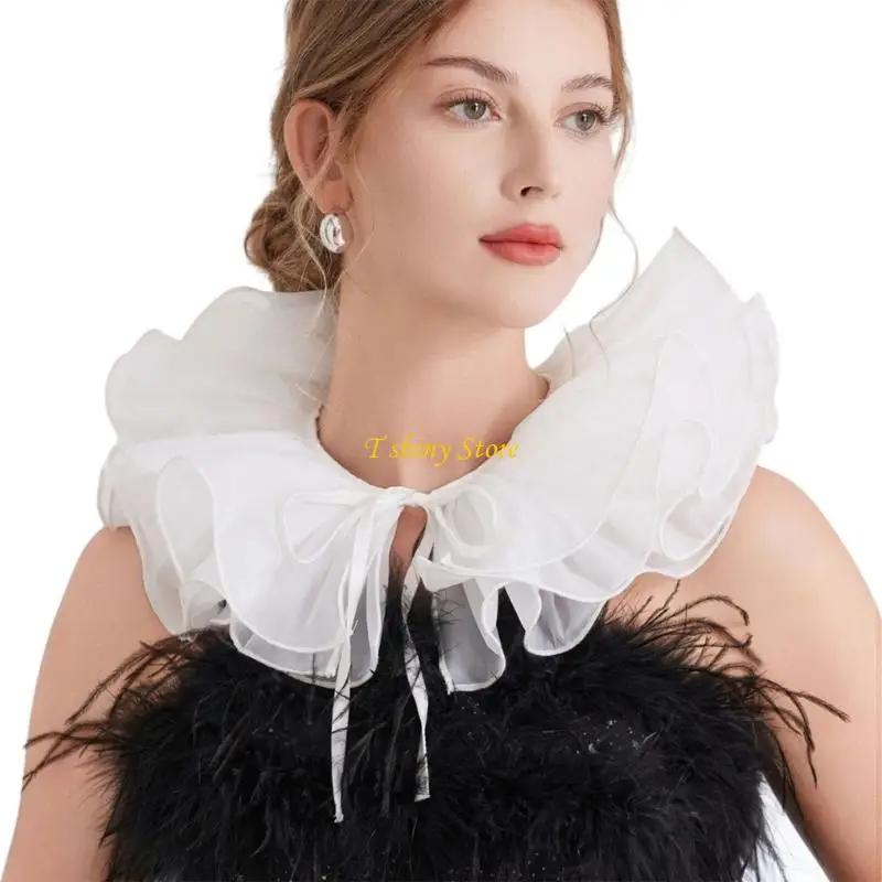 N58F Halloween Neck Ruff Costume Prop Breathable Mesh Collar Cosplay Accessory For Adults Kids Cosplay Attires