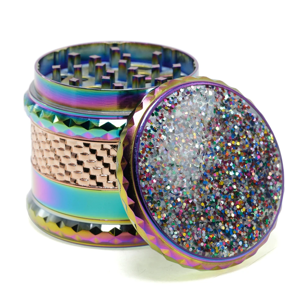 Sequins Tabacco Grinder 66mm Metal Herb Crusher 5 Layer Dried Flowers Home Funny Gift for Men