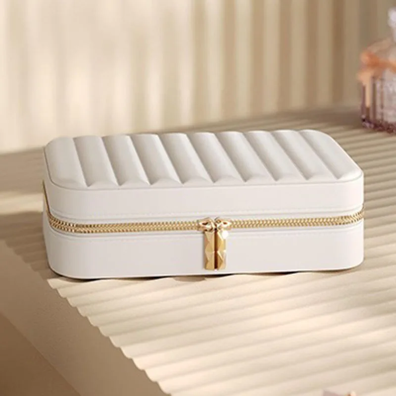 

Leather Jewelry Boxes Mini Portable Earrings Ring Storage Cases Luxury Trinkets Storages Case Divided Compartment Organizer Box