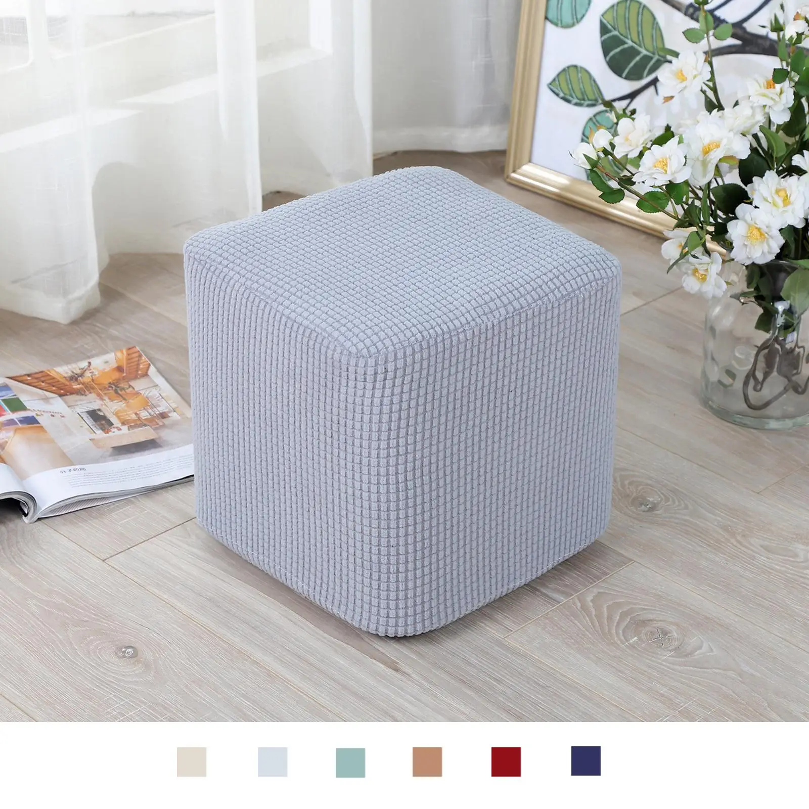 Rectangle Ottoman Slipcover Stool Protector Soft Cover with Elastic Bottom