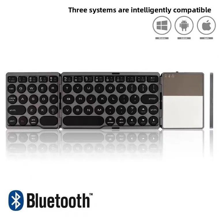 

Складная Bluetooth-клавиатура BT86 с круглыми клавишами и сенсорной панелью, легкая и портативная, универсальная для трех систем.