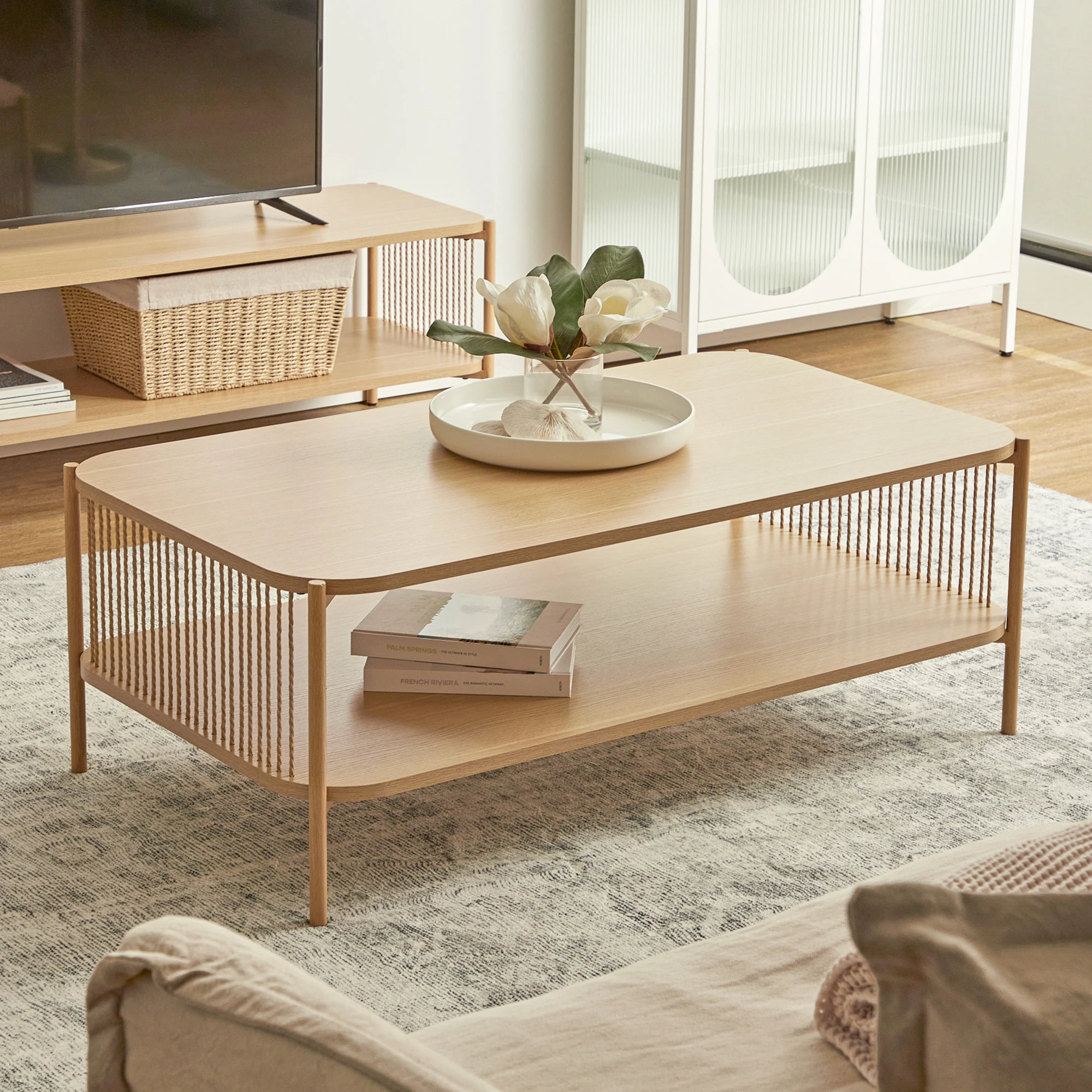 ！@Combohome Coffee Table Wooden Storage Cabinet Modern Coffee Table for Living Room Use