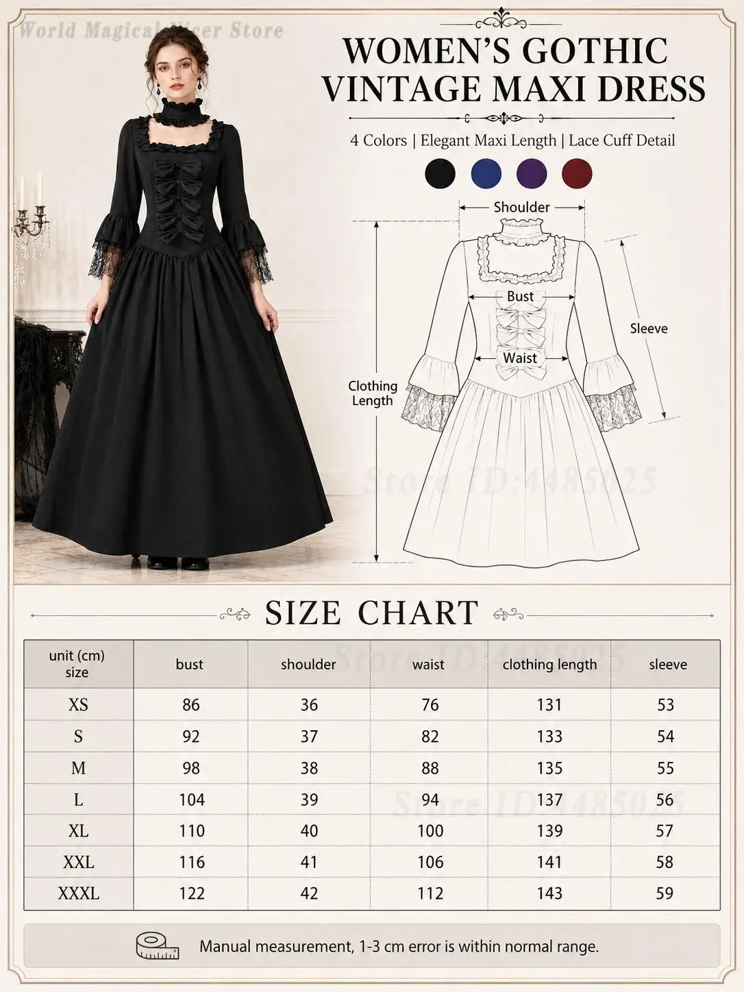 Women Medieval European Retro Court Long Gown Big Swing Formal Dress for Halloween Carnival Drama Stage Role Playper Formance - view 5