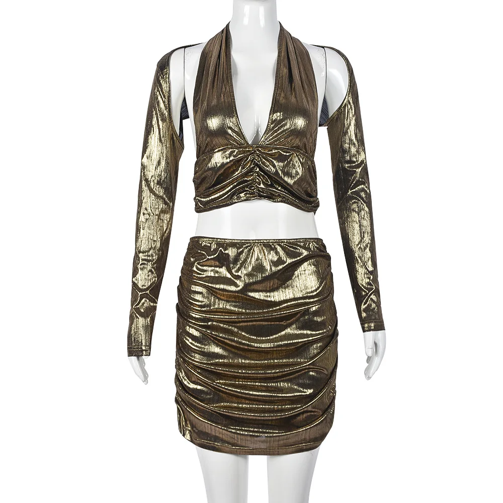 Sexy Club Dress 2 Piece Skirt Sets 2023 Y2K Streetwear Crop Elegant Tops Mini Skirts Winter Fall Sexy Club Two Piece Sets Outfit
