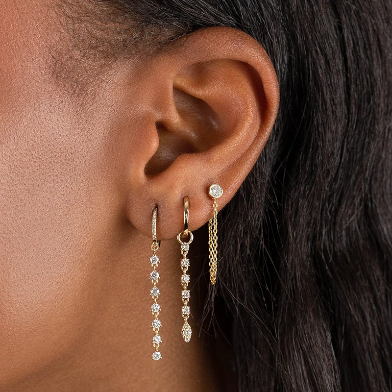 TIANDE  Silver Color Gold Plated Chain Stud Earrings for Women Zircon Piercing Huggie Earrings 2022 Fashion Jewelry Wholesale