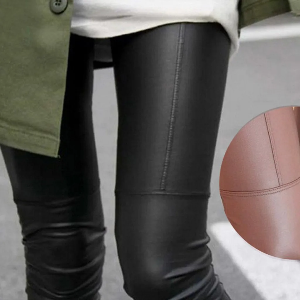 Sexy Slimming Tights Black Stretch Thicken Fleece Warm Leggings Faux Leather Pants Push Up Leggings Women Seamless Gym Ladies