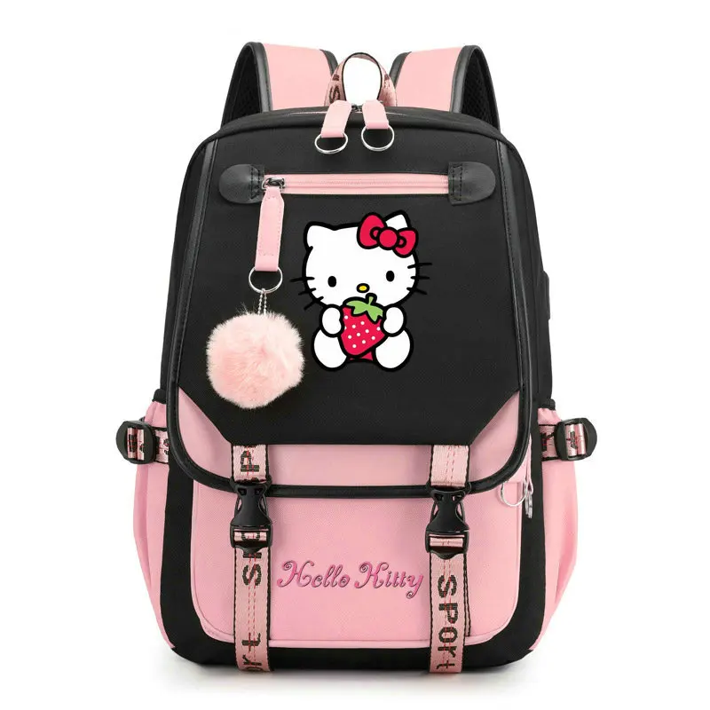 Cute Hello Kitty Backpacks USB Patchwork Lightweight Laptop Teens School Bags Women Girls Capacity Cartoon Travel Mochilas