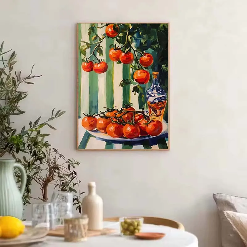 Italian Tomatoes Poster Print Kitchen Still Life Wall Art Food Canvas Painting Farmhouse Picture for Kitchen Dinning Room Dec