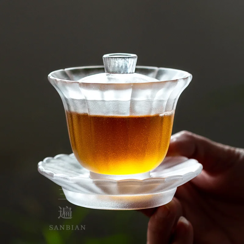 ★★Linghua Glass Tea Set Gift Tea Ceremony Kung Fu Teacup Home Japanese Glass Tea Making Gaiwan