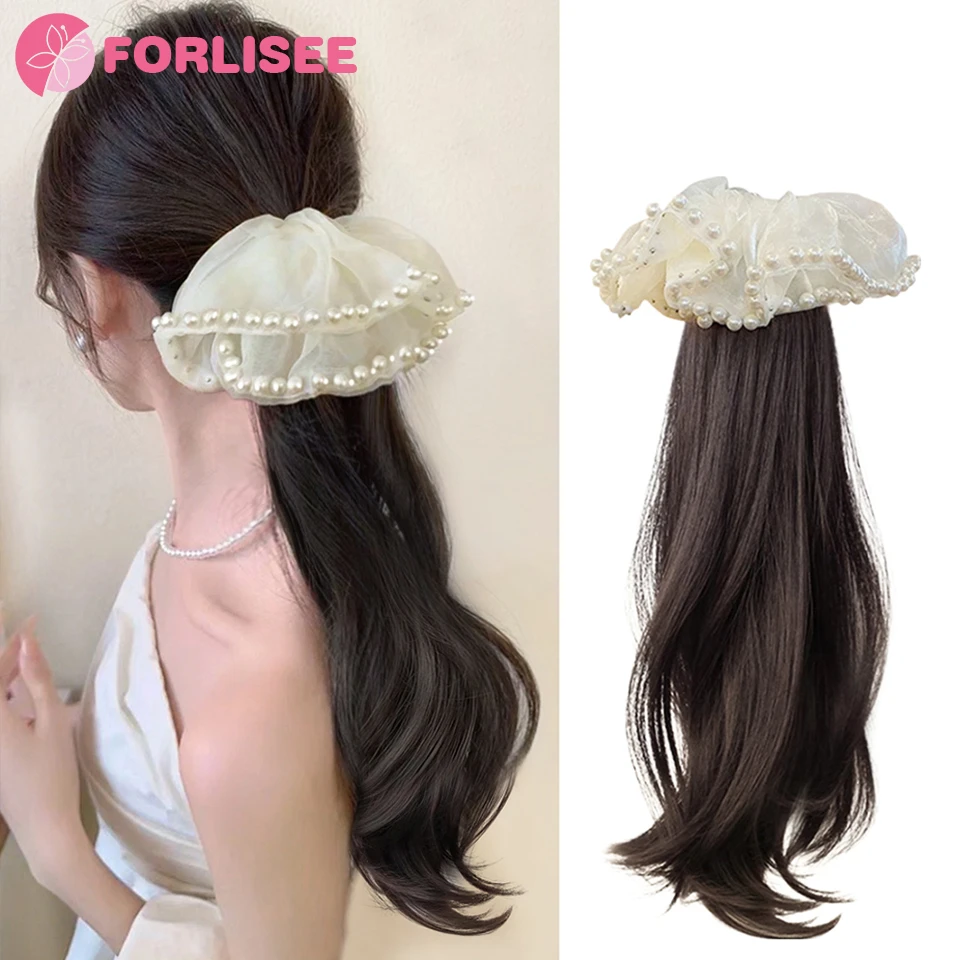 

Synthetic Ponytail Wig For Women Natural Slightly Curly Pearl Claw Clip Lazy Temperament High And Low Tied Wig Braid Ponytail