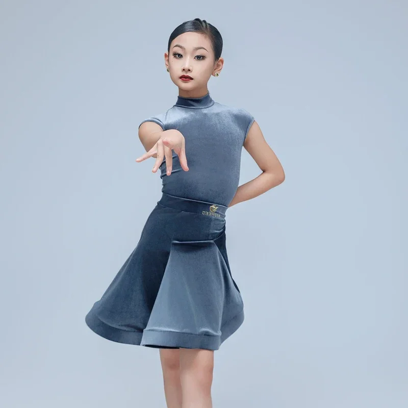 Kids Performance Training Suits Girls Velvet Latin Dance Dress Children'S National Standard Ballroom Dance Costumes DW10185