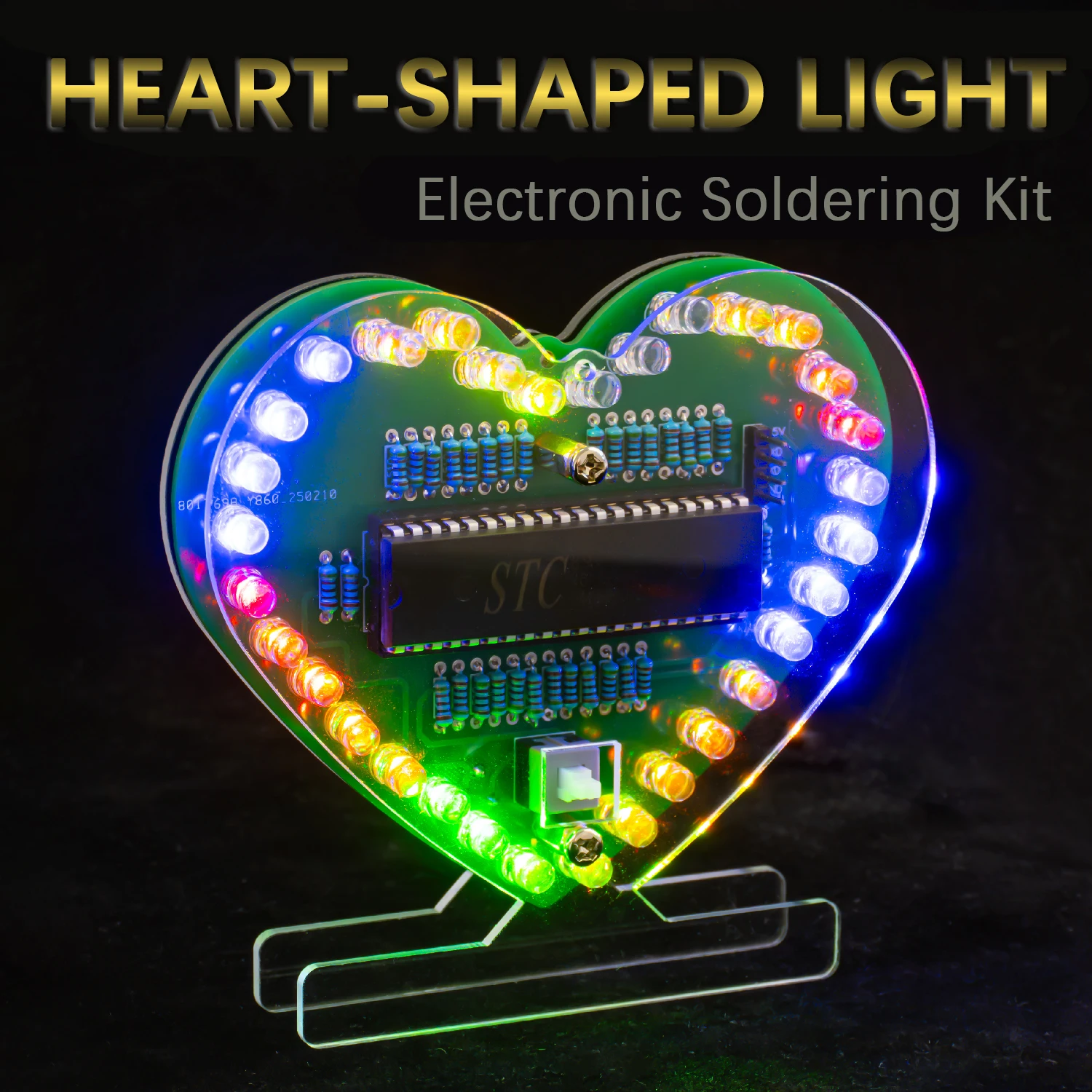 DIY Microcontroller Heart-shaped Flowing Lights Kit Seven-colour Dazzle LED Blinking Lights Electronic Soldering Circuit