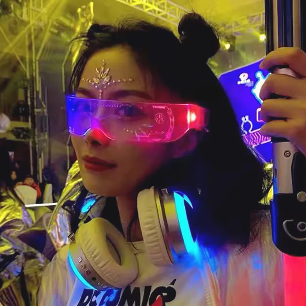 1 szt. Świecące diody LED okulary przeciwsłoneczne Vintage Punk gogle mężczyźni kobiety Fashion Party świąteczne kolorowe świecące odcienie okularów UV400 — zdjęcie 6