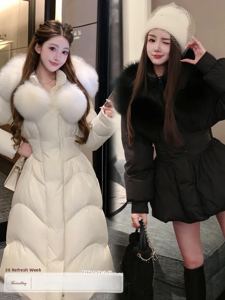 

Ice Ice Comes | Little Waist Expert down Jaet with Fur Collar And Du down Warm Fce Coat for Women Sweet Sle Slim...