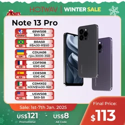 [Мировая премьера] HOTWAV Note 13 Pro 6,6 дюйма HD + Android 13 16 ГБ + 256 ГБ восьмиядерный процессор 50 МП NFC 5160 мАч 18 Вт зарядка добавляется к корзину и валика