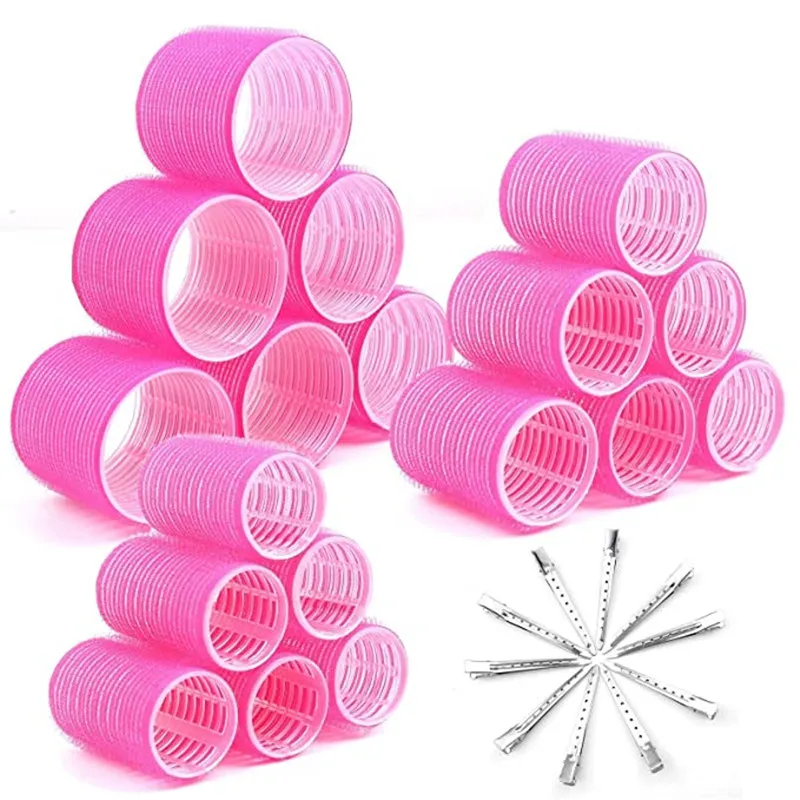 28pcs/Set Self Grip Hair Rollers No Heat Hair Curlers Heatless Curls Hair Bangs Volume Self-adhesive Hook&Loop DIY Styling Tool