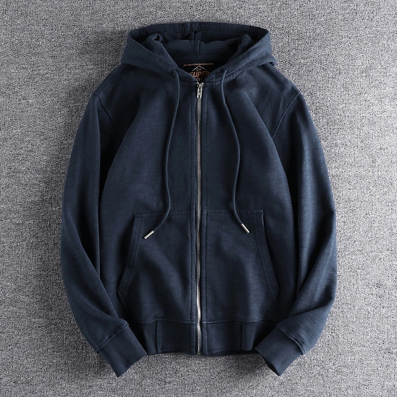 

Retro British Washed Thickened Bamboo Rayon Cotton Hoodie Youth Men's Cardigan Sweatshirt Fashion Urban Style Autumn Winter