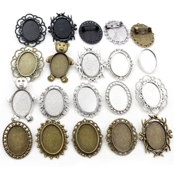 5pcs 18x25mm Inner Size Antique Silver Plated and Bronze and Black Brooch Pin Cameo Cabochon Base Setting
