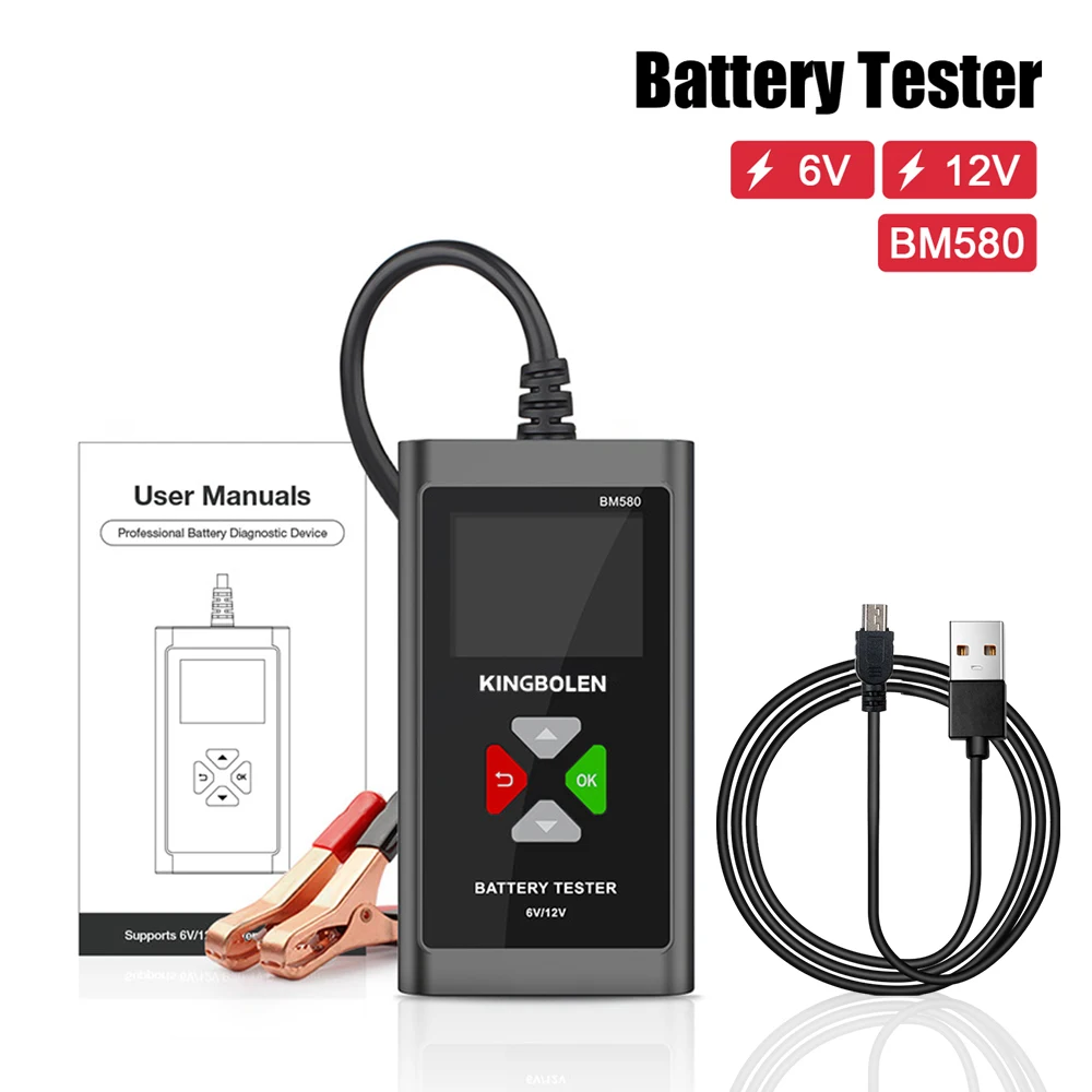 BM580 Auto Accessories 12V 6V Charging Cranking Test Car Battery Tester For Wet/GEL/Lead-acid Battery CCA Circut Analyzer