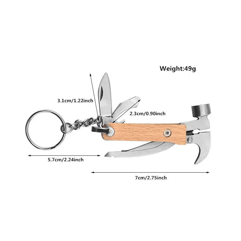 Multi-functional folding mini tool pliers with wooden handle Camping knife pliers Multi-purpose outdoor mini claw hammer