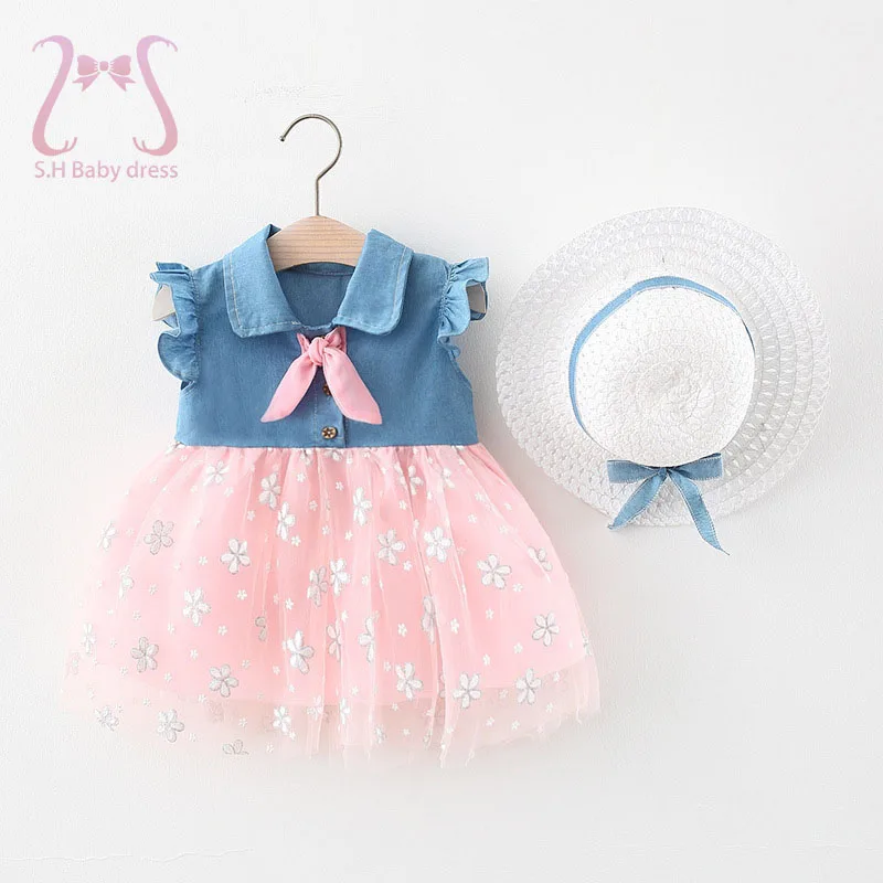 Summer Baby Girl Dress Fashion Mesh Princess Dress Baby Girl Kids Clothes Sleeveless Denim Dress For Girls