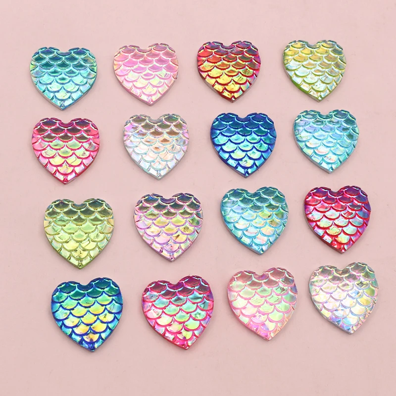 40pcs 12mm Heart Shape Mermaid Fish Scale Resin Cabochons Dome Flat Back DIY Jewelry Making Accessories for Earrings Bracelets image 5